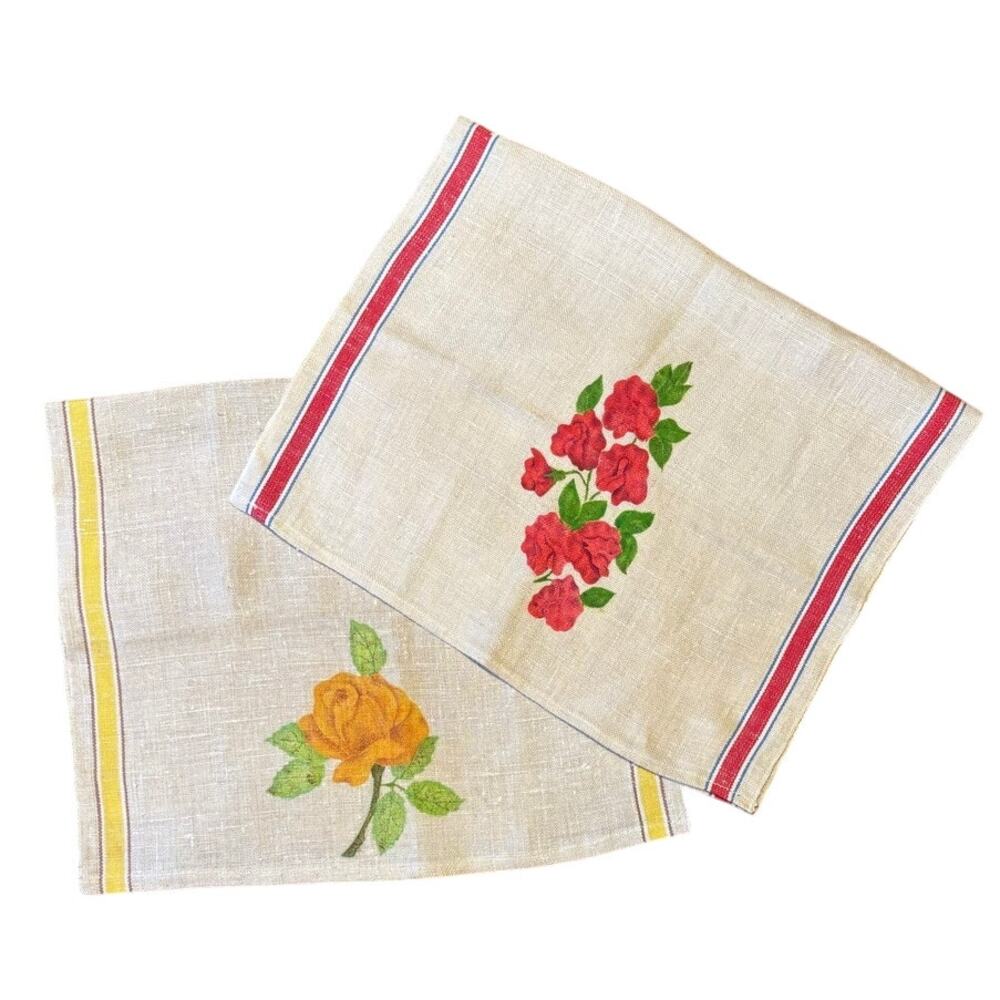 Vintage Hand Painted Dish/Tea Towels, Cotton
